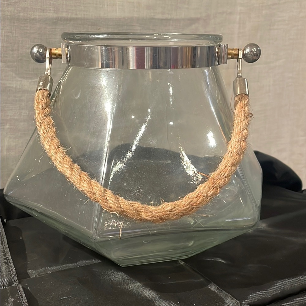 Glass Jar with Rope Handle and Silver trim